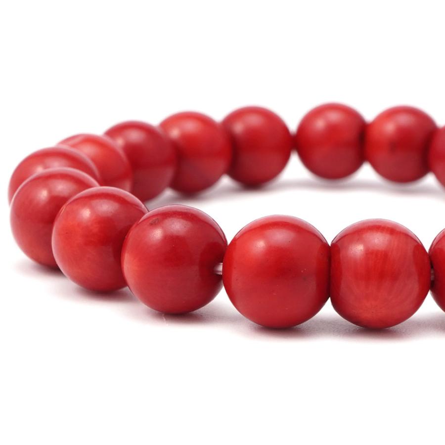 レッドコーラル 10mm 丸玉 ブレスレット アクセサリー 内周 約16cm 赤