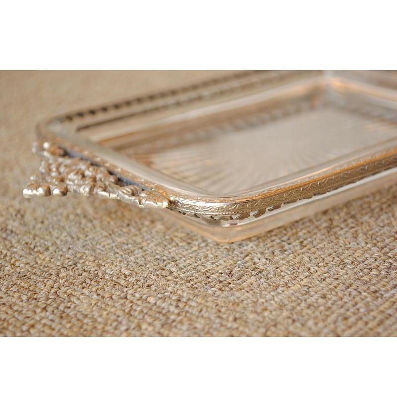 ガラストレイ オシャレ トレー 切子ガラス 真鍮 ディスプレイトレイ