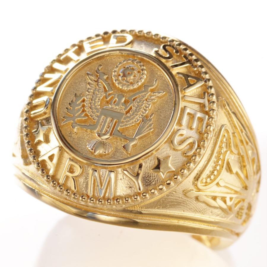 指輪 メンズ 18金 K18 18k ミリタリーリング アメリカ陸軍 カレッジ