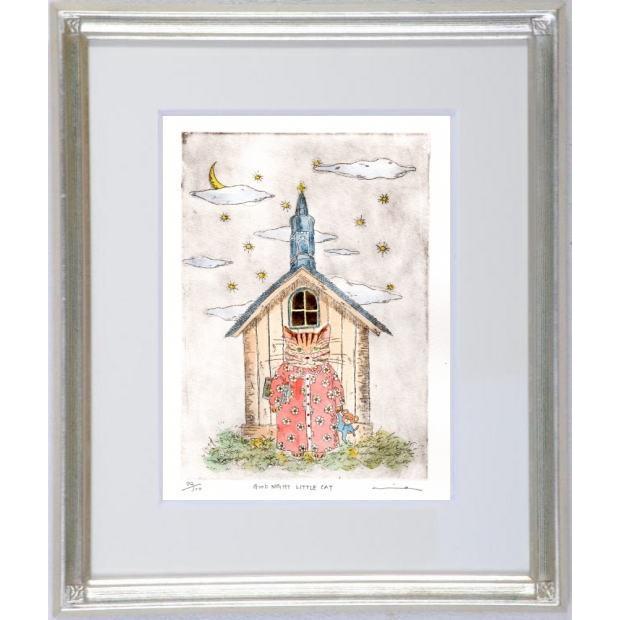 猫 絵画 可愛い絵 銅版画 エッチング 鷹塀三奈 「GOOD NIGHT LITTLE