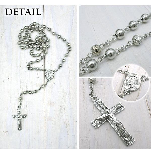 クロス ネックレス シルバー ロザリオ ラインストーン 十字架 シルバー