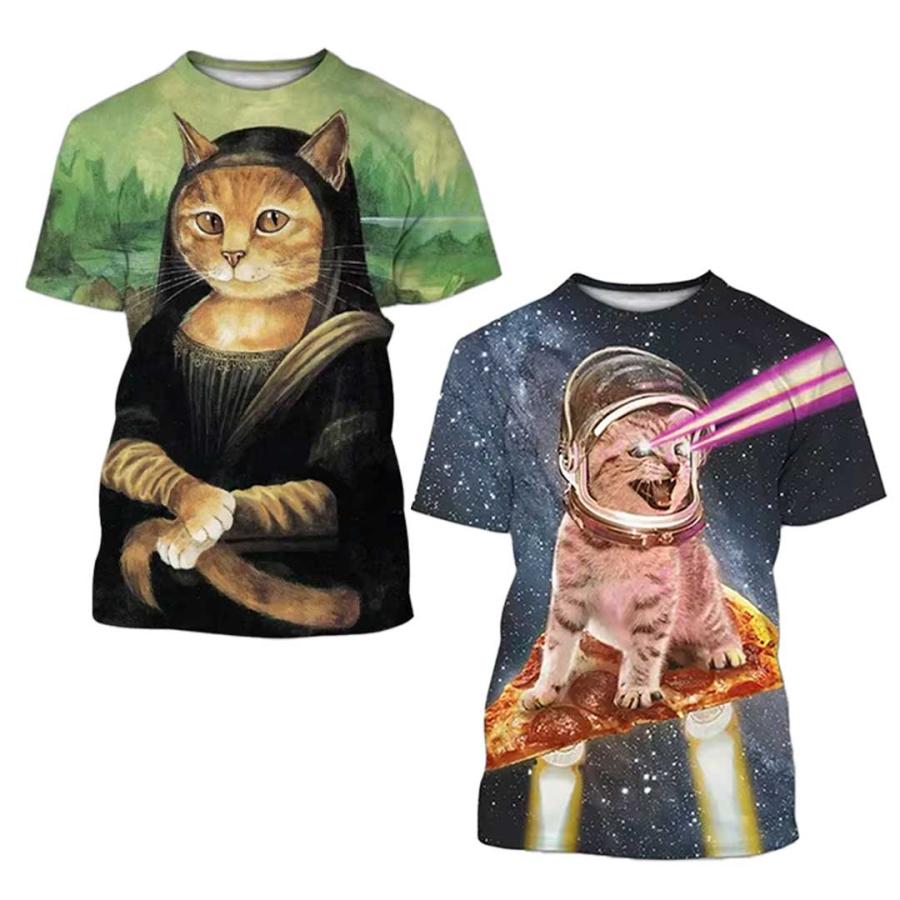 Tシャツ 猫 半袖 M L XL トップス アニマルTシャツ プリントモニャリザ