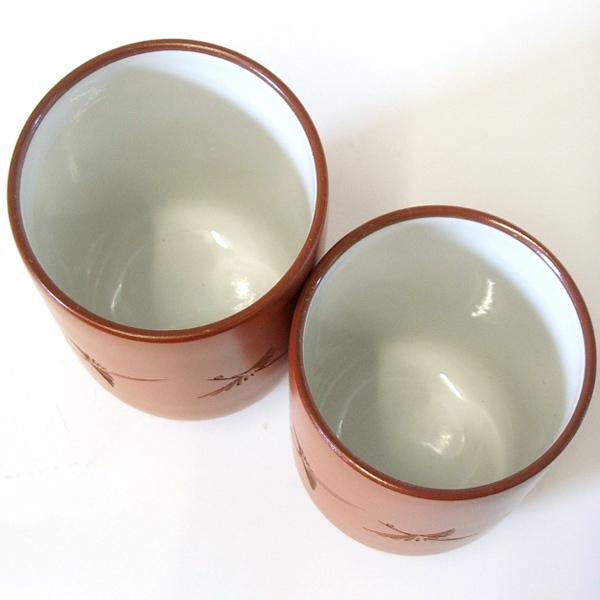 常滑焼 湯のみ セット 玉光作鶴彫 夫婦湯のみ ぎょっこうさくつるぼり