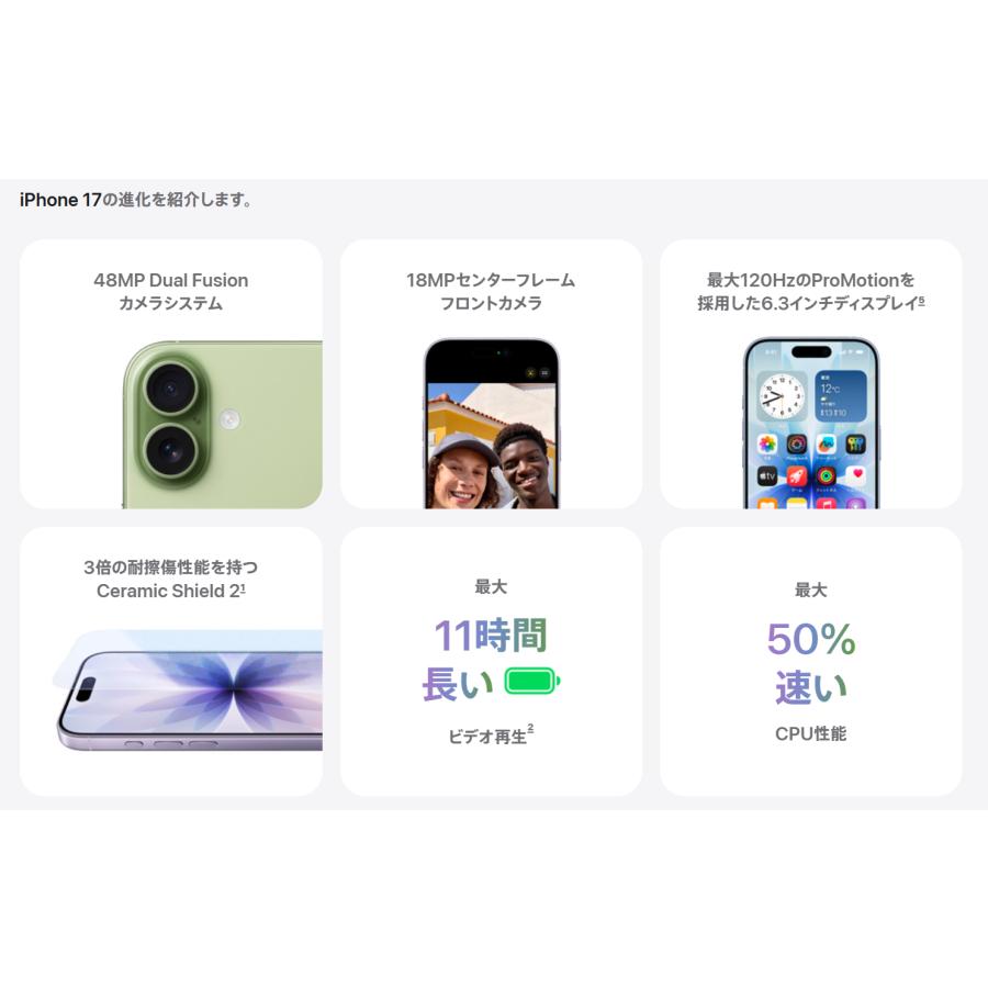 iPhone 17 SIMフリー iPhone17 256GB ブラック [Black] MG674J/A A3519