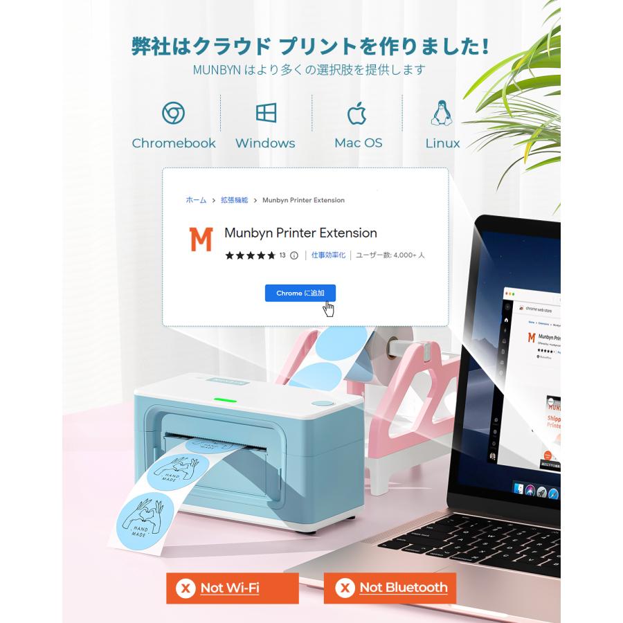 MUNBYN サーマルラベルプリンター 感熱ラベルプリンター 高速印刷