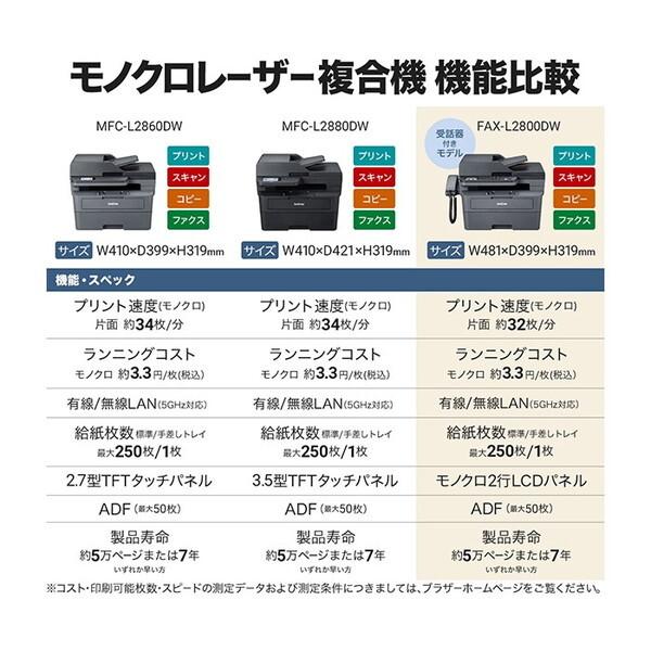 ブラザー工業 Brother FAX-L2800DW JUSTIO A4モノクロレーザー複合機
