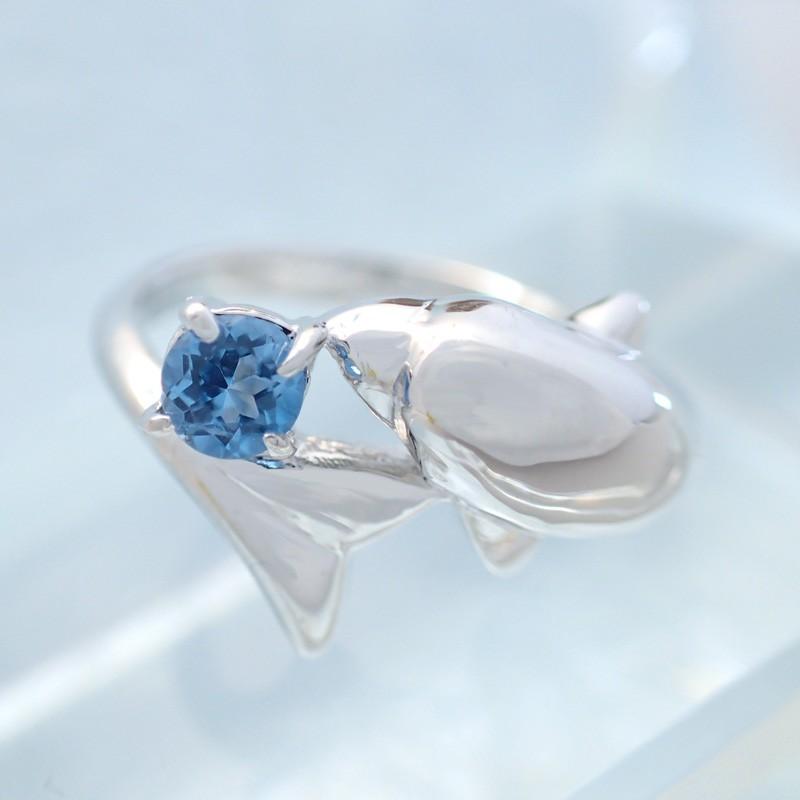 シルバー925・日本製 天然石ドルフィンリング・ブルートパーズ S-7BT