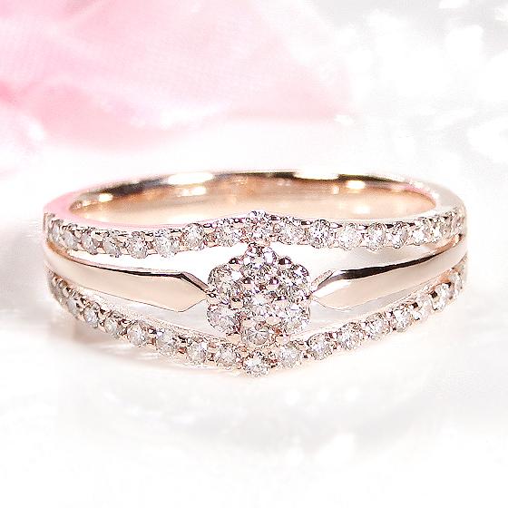 K18 YG PG 0.52ct ダイヤモンド リング人気 上品 ダイヤ ダイア 18金