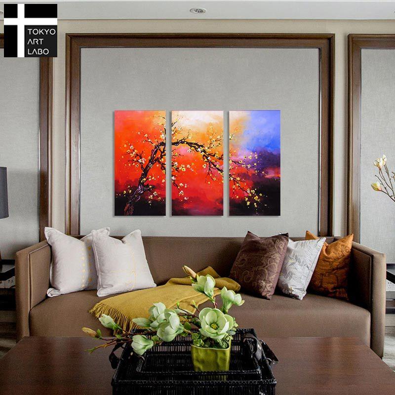 絵画 初春老艶梅 4枚組 インテリア 花 和柄 和風 和モダン 絵 アート