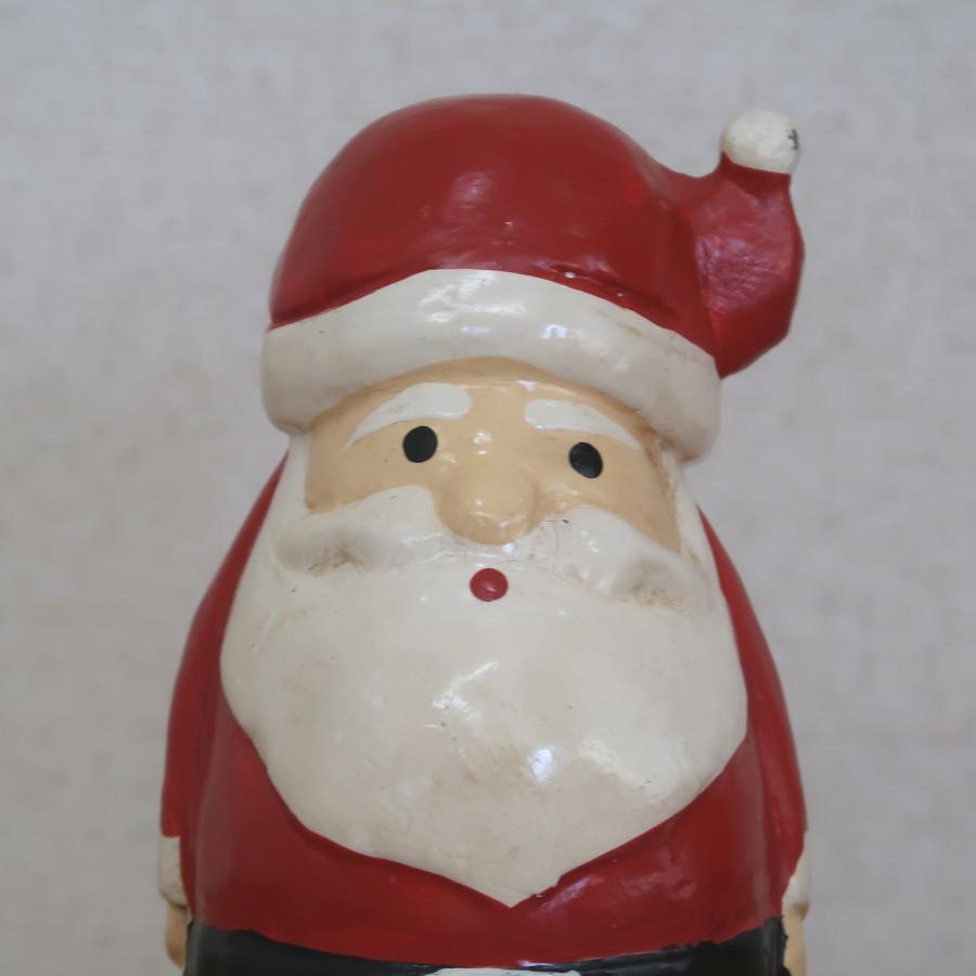 サンタクロースの木彫りオブジェ 20cm アンティーク調 X'mas 飾り
