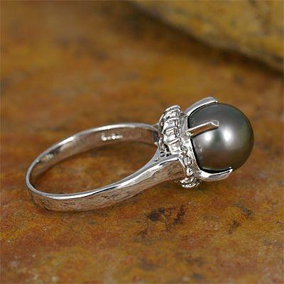 ブラックパール 黒蝶真珠 リング 指輪 9mm Pt100/K10WG/K18WG タヒチ産