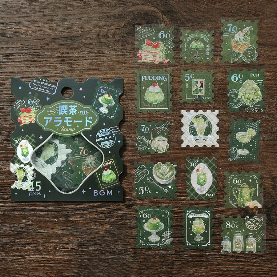 BGM クリアシール 喫茶アラモード・郵便局 箔押しフレークシール 全4種