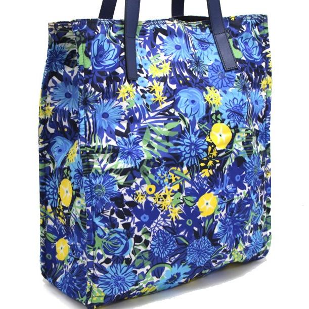 プラダ PRADA 三角ロゴ トートバッグ 花柄 ナイロン×レザー 青 BN2851