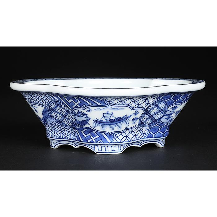 盆栽鉢 植木鉢 「平安泉山染付祥瑞図木瓜式鉢 大」 絵付 絵鉢 清水焼