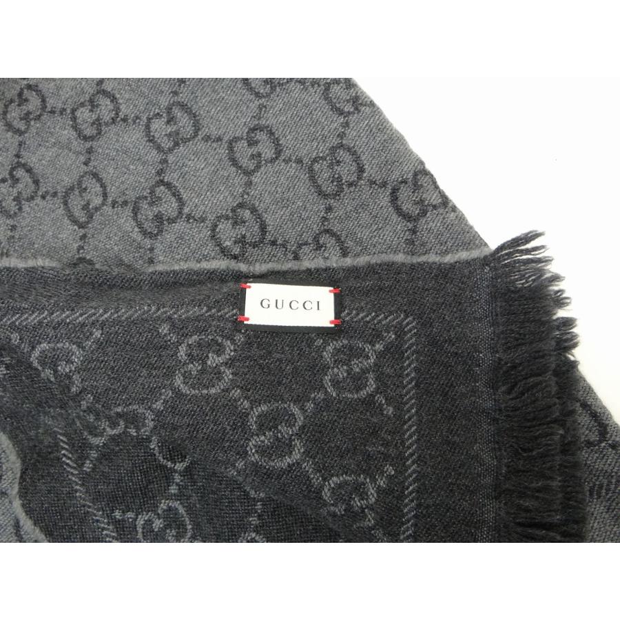 GG GUCCI グッチ GG柄 ウールマフラー ストール グレー＜USED