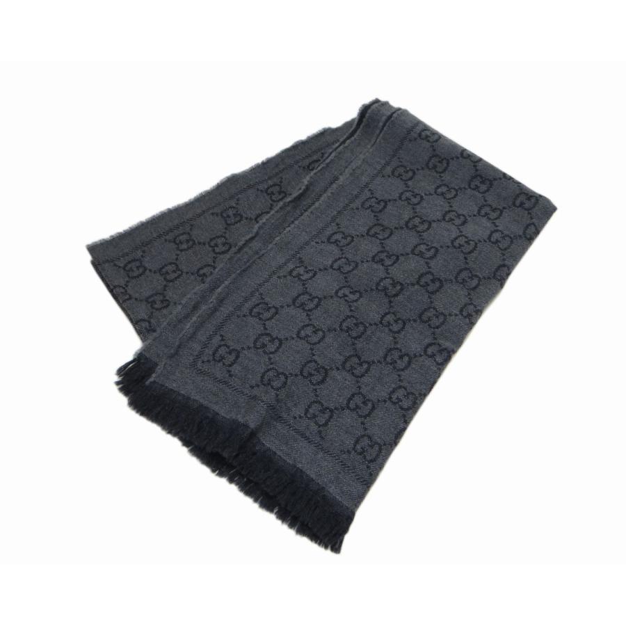 GG GUCCI グッチ GG柄 ウールマフラー ストール グレー＜USED