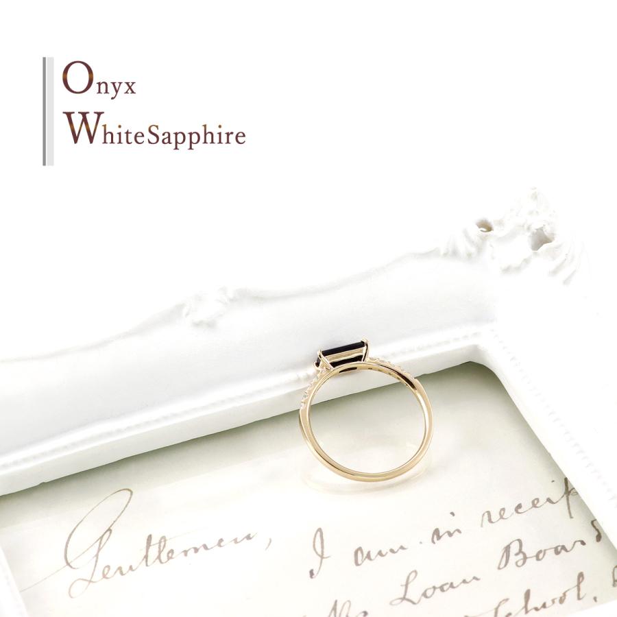 指輪 オニキス ホワイトサファイア リング 10K ゴールド 10金 K10