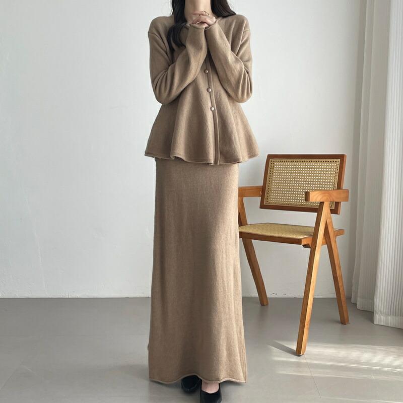 ペプラムニットセットアップ ニットセットアップ レディース 秋冬