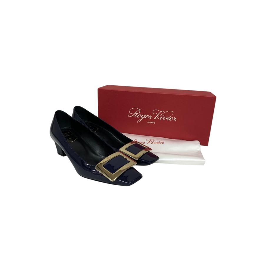 ロジェヴィヴィエ パンプス 36 ネイビー エナメル スクエアートゥ