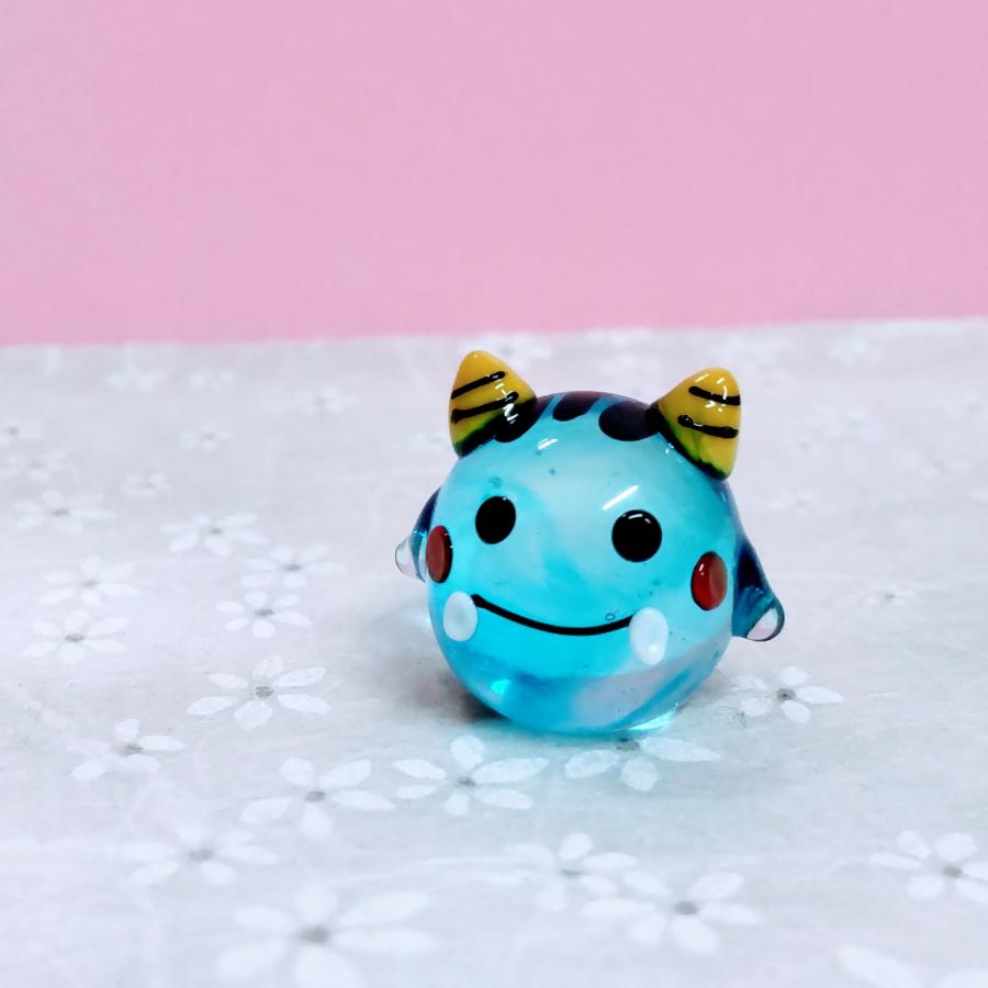 ガラス細工 おにまる君（青）ミニチュア 雑貨 置物 小物 節分 鬼