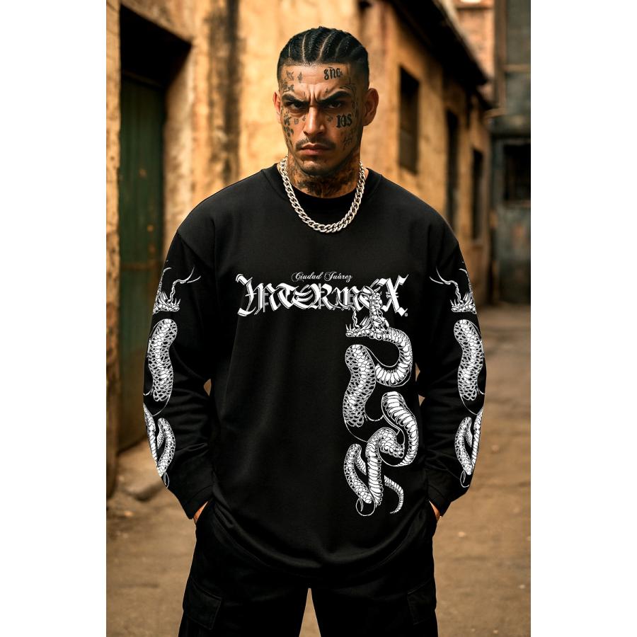 長袖 Tシャツ 服 INTERMEX コブラ パイソン柄 ロンT itm-078 黒 白