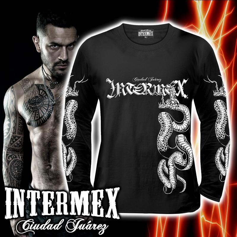 長袖 Tシャツ 服 INTERMEX コブラ パイソン柄 ロンT itm-078 黒 白