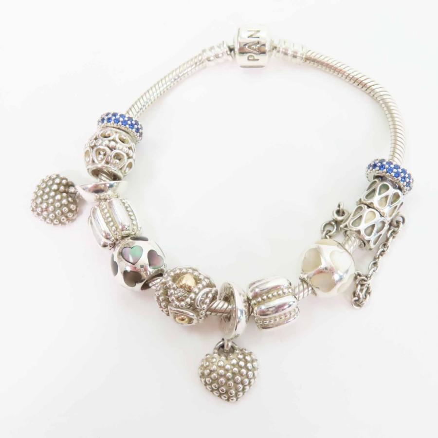 美品◎PANDORA パンドラ ハートモチーフ チャーム9個 ブレスレット