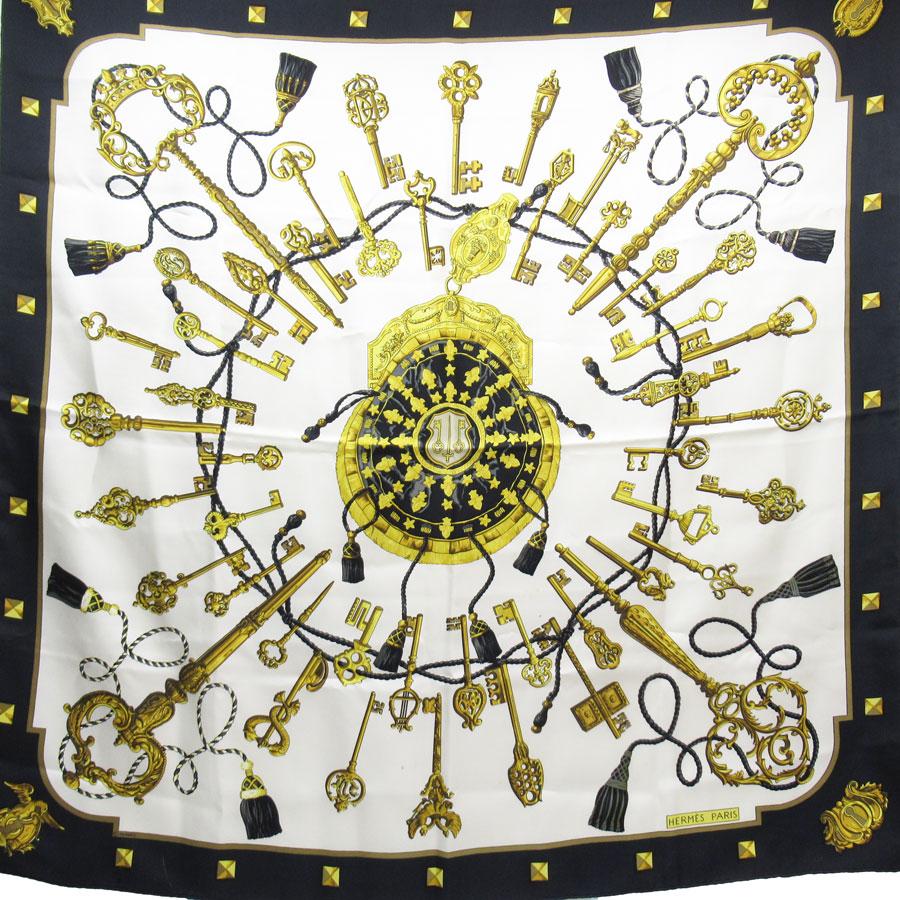 HERMES（エルメス） スカーフ カレ90 LES CLES 鍵 シルク ブラック