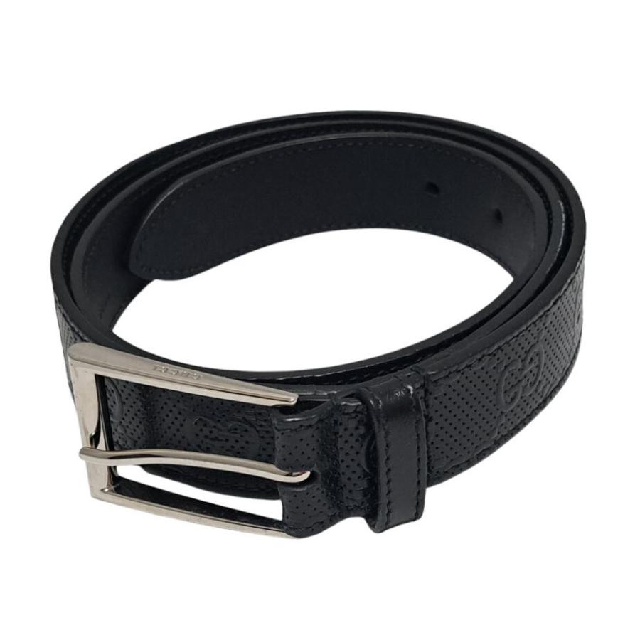 GUCCI（グッチ） ベルト パンチング GG柄 レザー ブラック 474313 黒