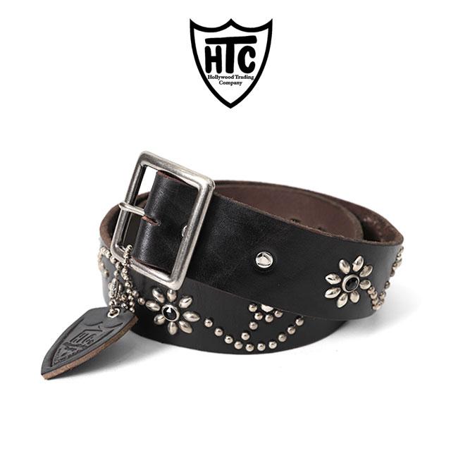 HTC エイチティーシー フラワースタッズ レザーベルト 24S 黒 メンズ