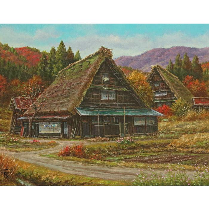 ☆春の白川郷・肉筆油彩画・F6キャンバス ☆春の白川郷・肉筆油彩画