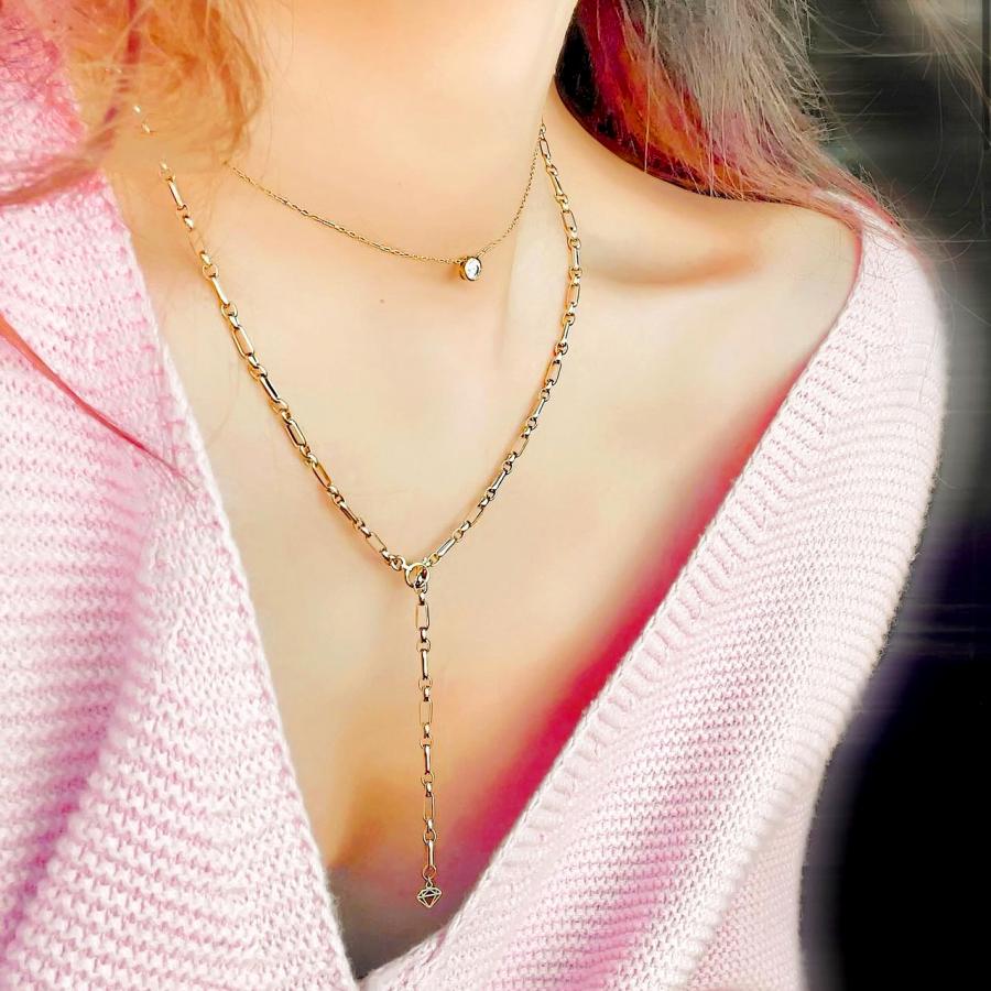 K18 ゴールド フィガロ ネックレス チェーン 55cm 2.8mm幅 ダイヤ