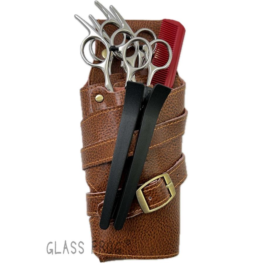 本革シザーケース スリムタイプ 本革ベルト付 送料無料 ハサミ5丁 美容