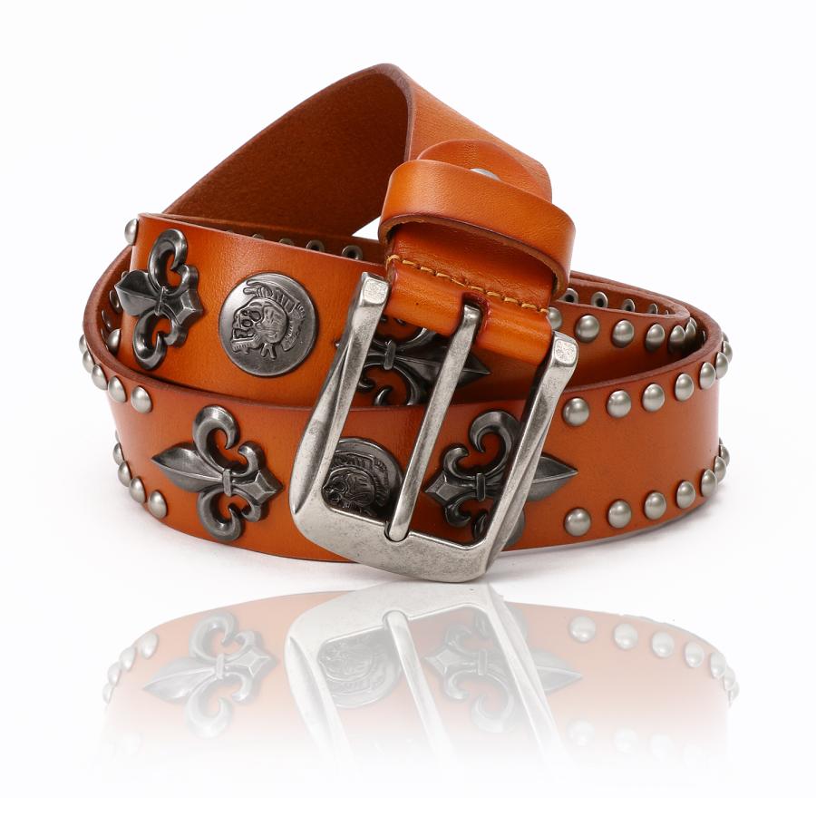 ベルト メンズ 本革 牛革 カジュアル スカル バックル ブランド 金具