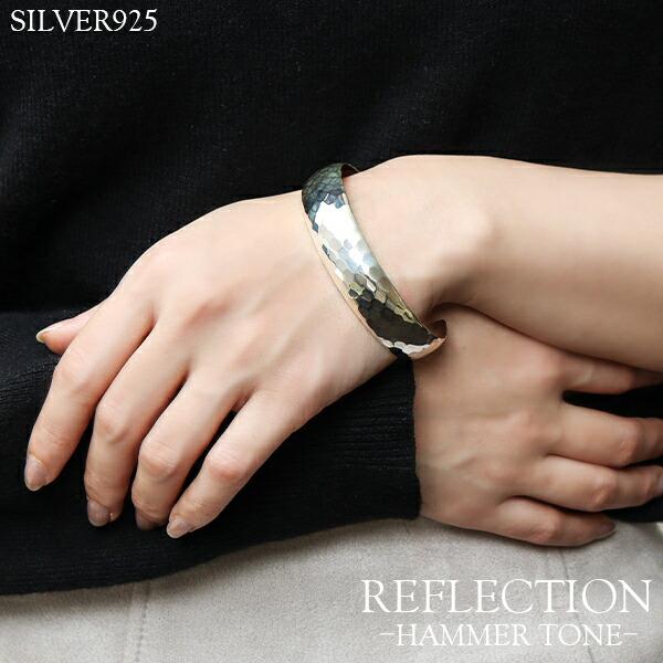 バングル レディース シルバー925 槌目 鏡面 シンプル 幅1.4cm