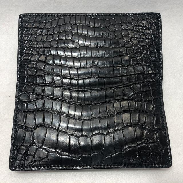 スモールクロコダイルレザー 肚クロコ1 顎下 半艶ブラック 札入れ 長