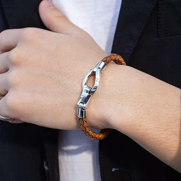 ブレスレット レザー シンプル 馬蹄 ホースシュー シルバー925