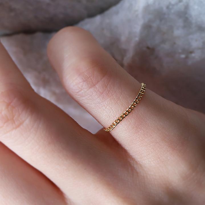 DEVAS 18金 リング k18 ピンキーリング k18リング チェーンリング 細