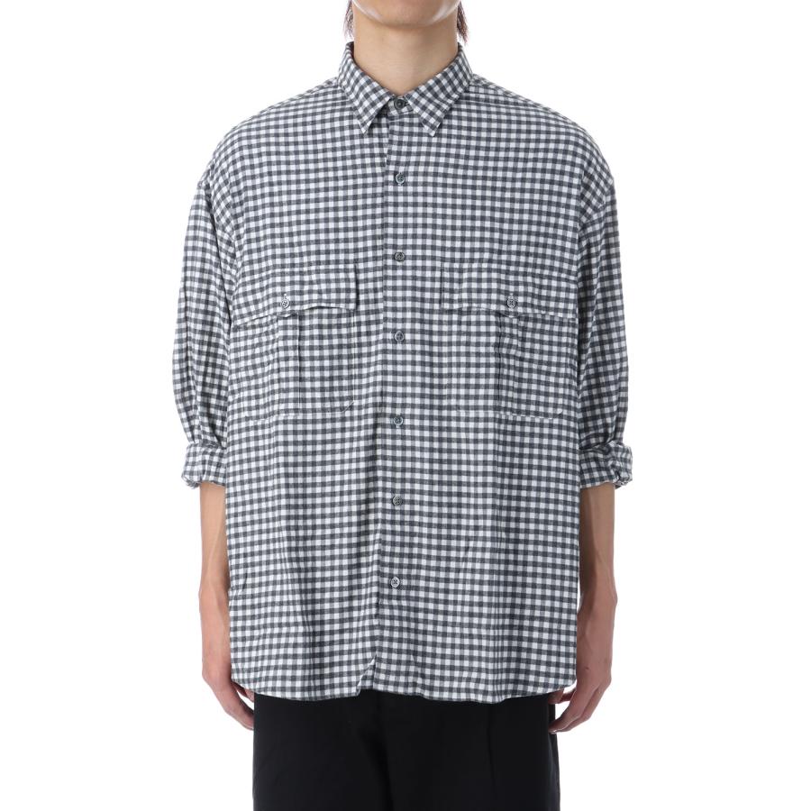 P2倍】ROLL UP FLANNEL GINGHAM CHECK SHIRT / CHARCOAL GRAY (PC-016