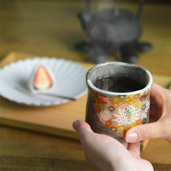 九谷焼 湯呑 金花詰 専用桐箱付き 1個 ( あすつく 木箱名入れ有料 退職