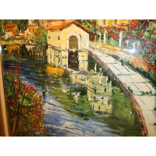 イタリア油絵 絵画 マルコ 作 水車小屋のある風景 インテリア 大型
