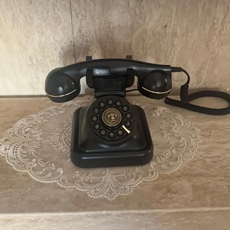 電源不要 固定電話機【アンティーク黒電話】 プッシュホン 黒電話