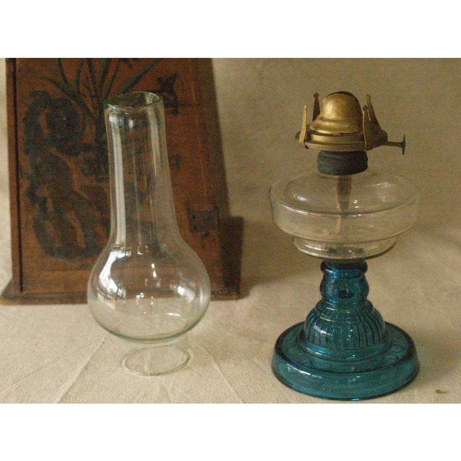 希少 明治 大正レトロ ガラス製オイルランプ40.5cm 木製台座兼収納箱