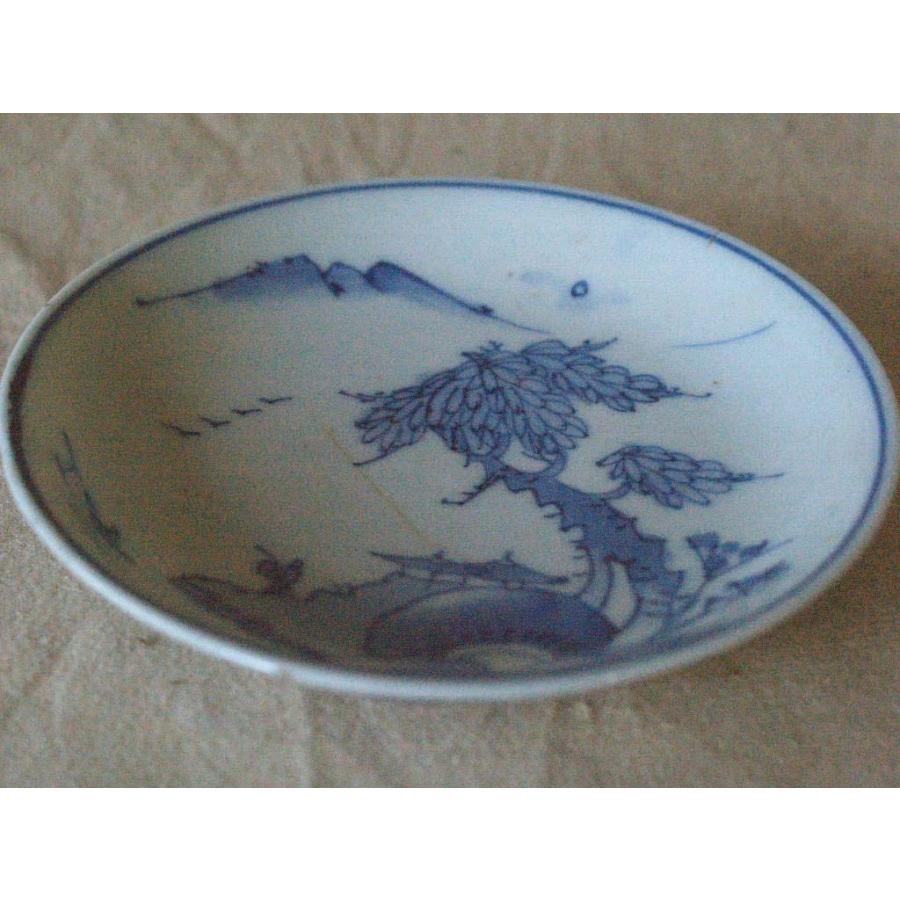 江戸時代 染付山水図 有田焼中皿16cm2枚 角福銘 古伊万里 吉祥 招福