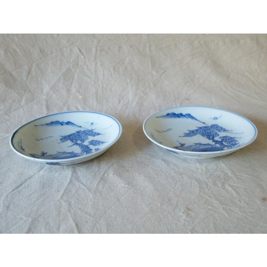 江戸時代 染付山水図 有田焼中皿16cm2枚 角福銘 古伊万里 吉祥 招福