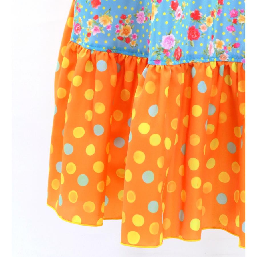 フラメンコ 巻きスカート ローズ×水玉 ライトブルー×オレンジ FMS-15