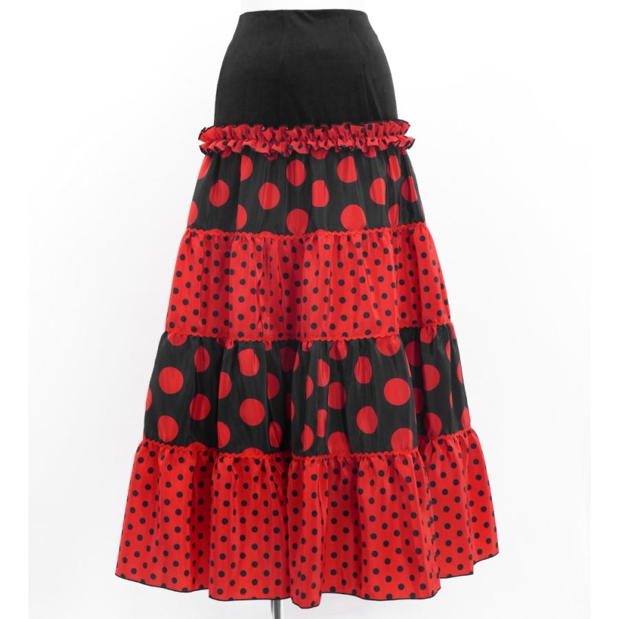フラメンコ ピキージョ＆スカートセット 水玉 ブラック×レッド S-L