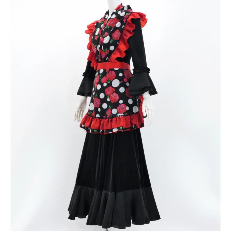 フラメンコ ピキージョ・エプロンセット ローズ×水玉 ブラック×レッド