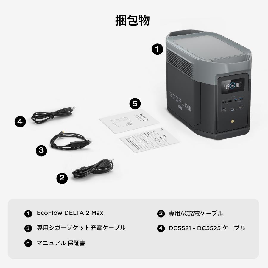 ECOFLOW ポータブル電源 大容量 DELTA 2 Max 2048Wh リン酸鉄 5年保証