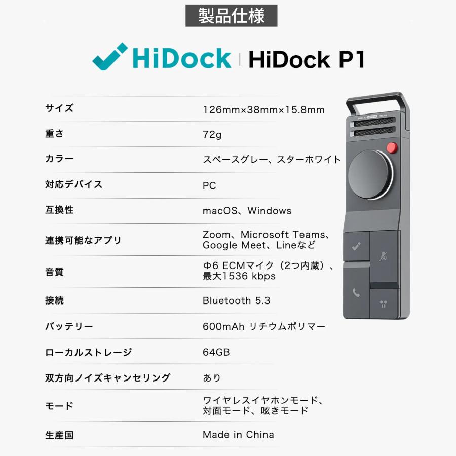 HiDock P1 AI ボイスレコーダー 文字起こし 要約 LLM利用 仕事効率化AI